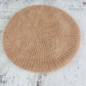 ARIS Beret Hat Angora Wool Knit Beige Neutral Minimalist Retro